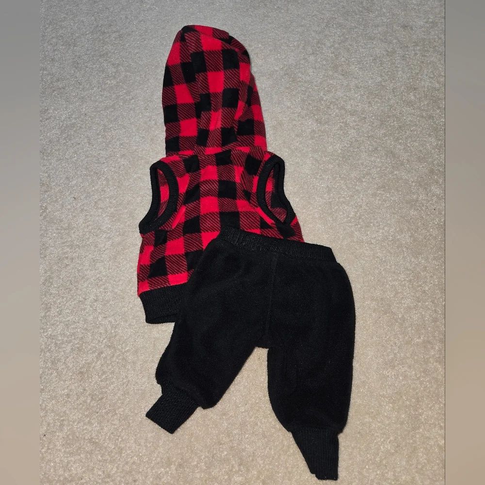 Carter's Just One You NB  Plaid Fleece Hooded Vest with Black Pants
